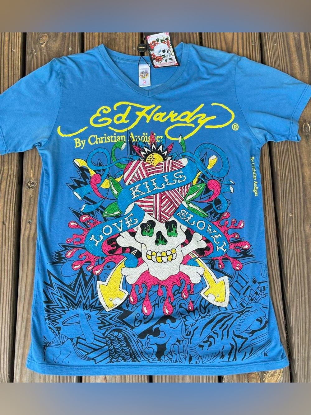 Ed Hardy Blue Love Kills Slowly Graphic Tee